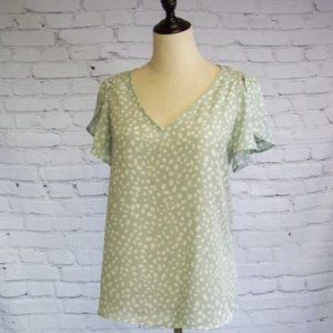 Tulip Sleeve V-Neck Top - Mint Green - Large